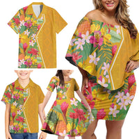 Africa Tropical Flowers Family Matching Off Shoulder Short Dress and Hawaiian Shirt Yellow Version - Wonder Print Shop