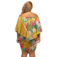 Africa Tropical Flowers Family Matching Off Shoulder Short Dress and Hawaiian Shirt Yellow Version - Wonder Print Shop