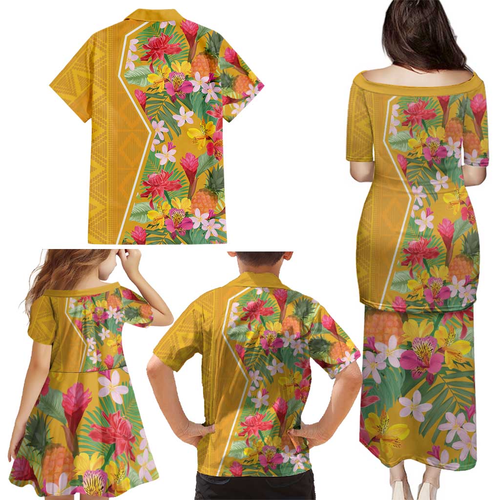 Africa Tropical Flowers Family Matching Puletasi and Hawaiian Shirt Yellow Version - Wonder Print Shop