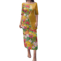 Africa Tropical Flowers Family Matching Puletasi and Hawaiian Shirt Yellow Version - Wonder Print Shop