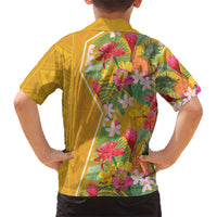 Africa Tropical Flowers Family Matching Short Sleeve Bodycon Dress and Hawaiian Shirt Yellow Version - Wonder Print Shop