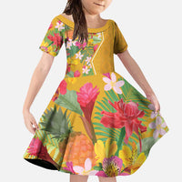 Africa Tropical Flowers Family Matching Short Sleeve Bodycon Dress and Hawaiian Shirt Yellow Version - Wonder Print Shop