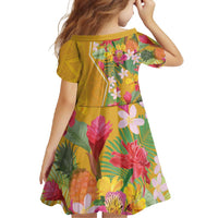 Africa Tropical Flowers Family Matching Short Sleeve Bodycon Dress and Hawaiian Shirt Yellow Version - Wonder Print Shop