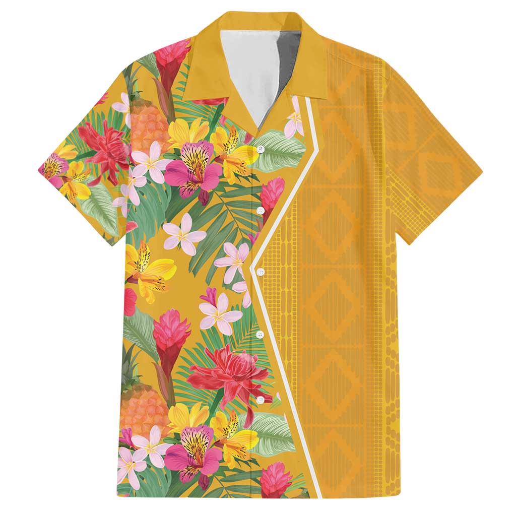 Africa Tropical Flowers Family Matching Short Sleeve Bodycon Dress and Hawaiian Shirt Yellow Version - Wonder Print Shop
