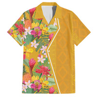 Africa Tropical Flowers Family Matching Short Sleeve Bodycon Dress and Hawaiian Shirt Yellow Version - Wonder Print Shop