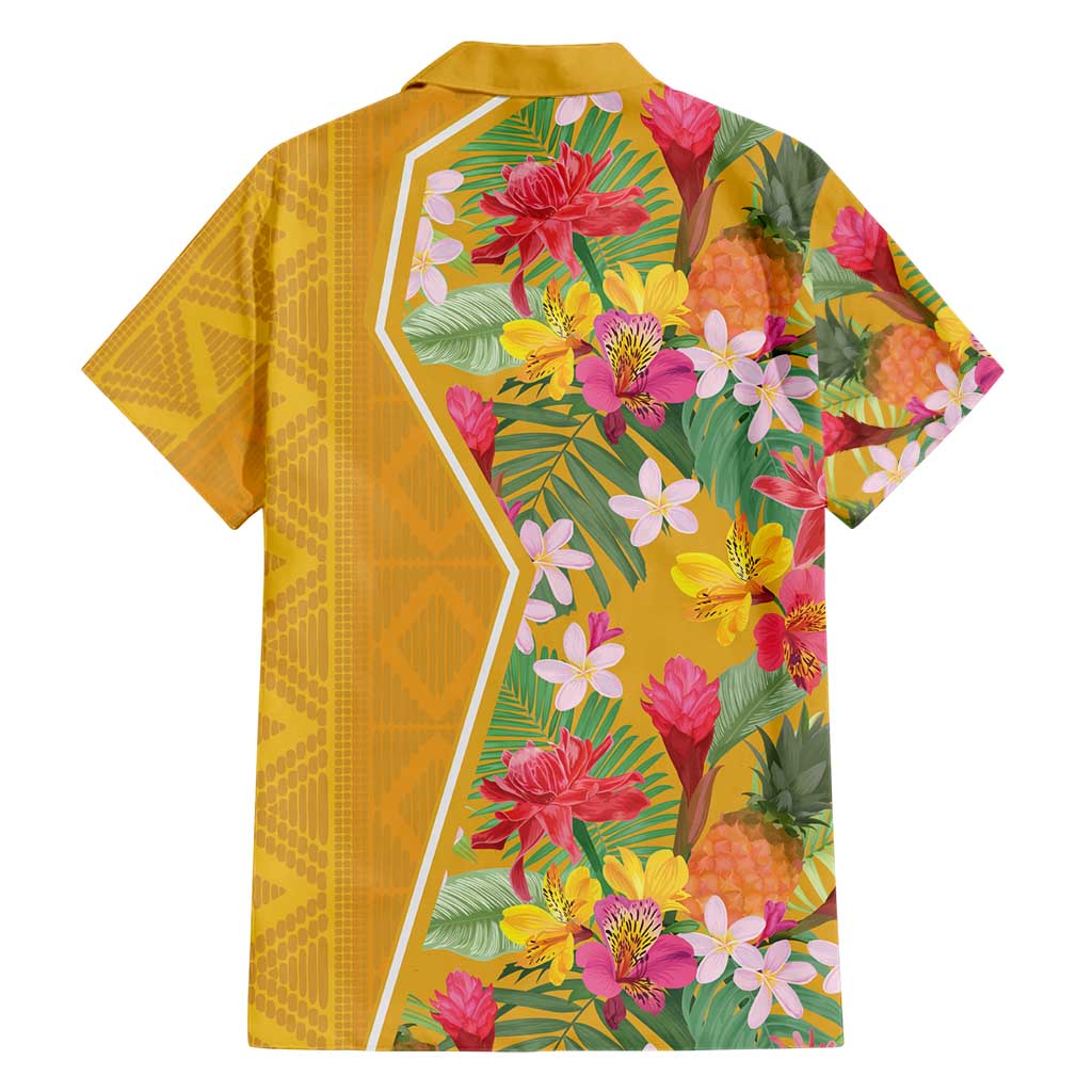Africa Tropical Flowers Family Matching Short Sleeve Bodycon Dress and Hawaiian Shirt Yellow Version - Wonder Print Shop