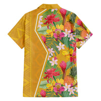 Africa Tropical Flowers Family Matching Short Sleeve Bodycon Dress and Hawaiian Shirt Yellow Version - Wonder Print Shop