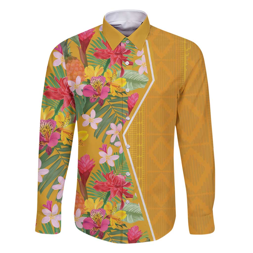 Africa Tropical Flowers Family Matching Short Sleeve Bodycon Dress and Hawaiian Shirt Yellow Version - Wonder Print Shop