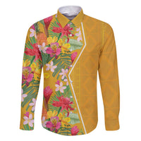 Africa Tropical Flowers Family Matching Short Sleeve Bodycon Dress and Hawaiian Shirt Yellow Version - Wonder Print Shop