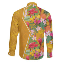 Africa Tropical Flowers Family Matching Short Sleeve Bodycon Dress and Hawaiian Shirt Yellow Version - Wonder Print Shop
