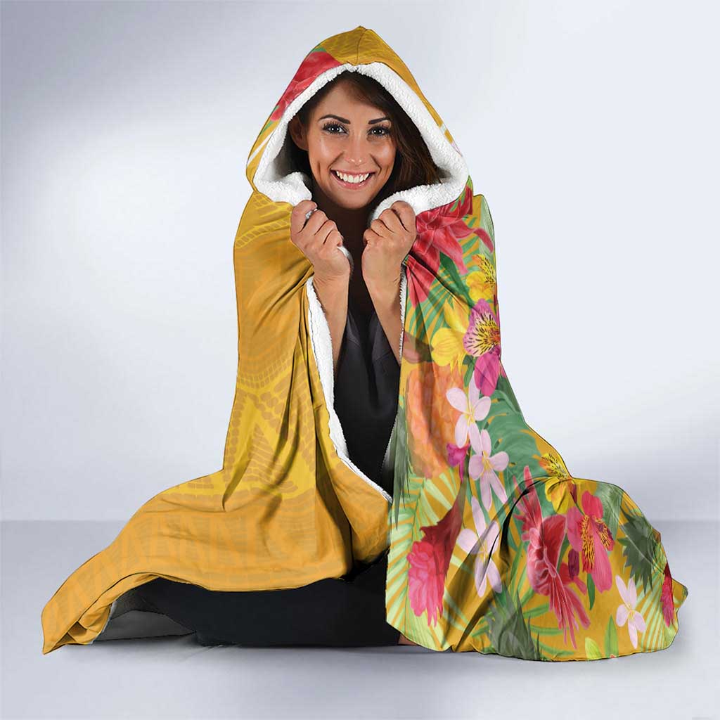 Africa Tropical Flowers Hooded Blanket Yellow Version