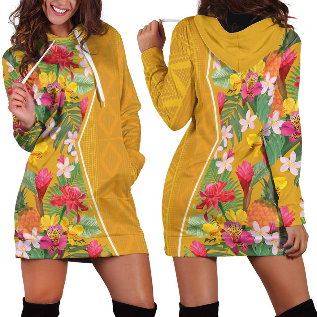 Africa Tropical Flowers Hoodie Dress Yellow Version - Wonder Print Shop