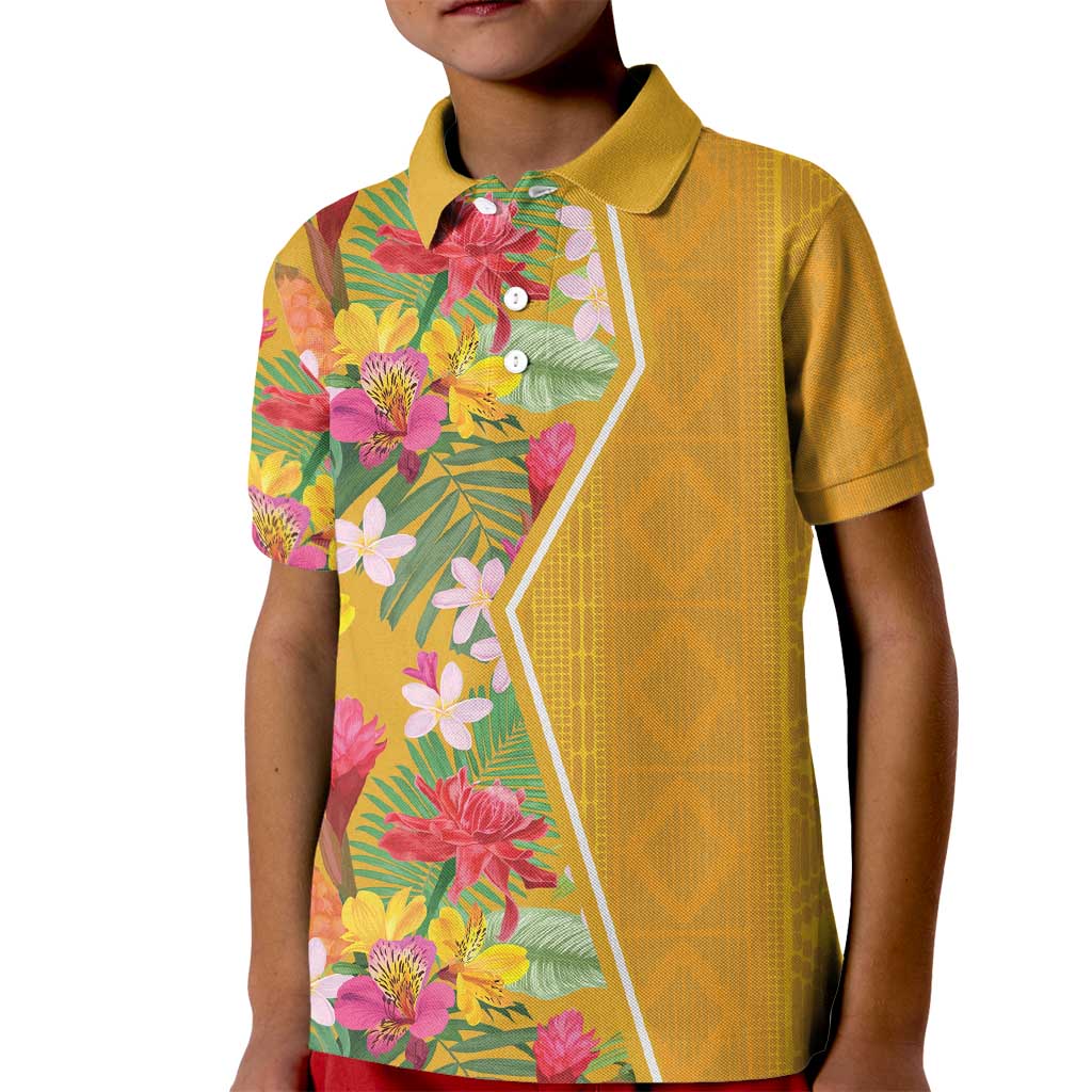 Africa Tropical Flowers Kid Polo Shirt Yellow Version - Wonder Print Shop
