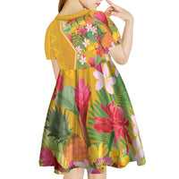 Africa Tropical Flowers Kid Short Sleeve Dress Yellow Version - Wonder Print Shop