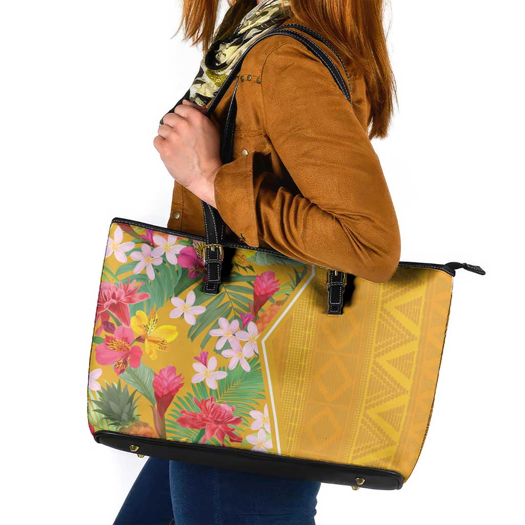 Africa Tropical Flowers Leather Tote Bag Yellow Version - Wonder Print Shop