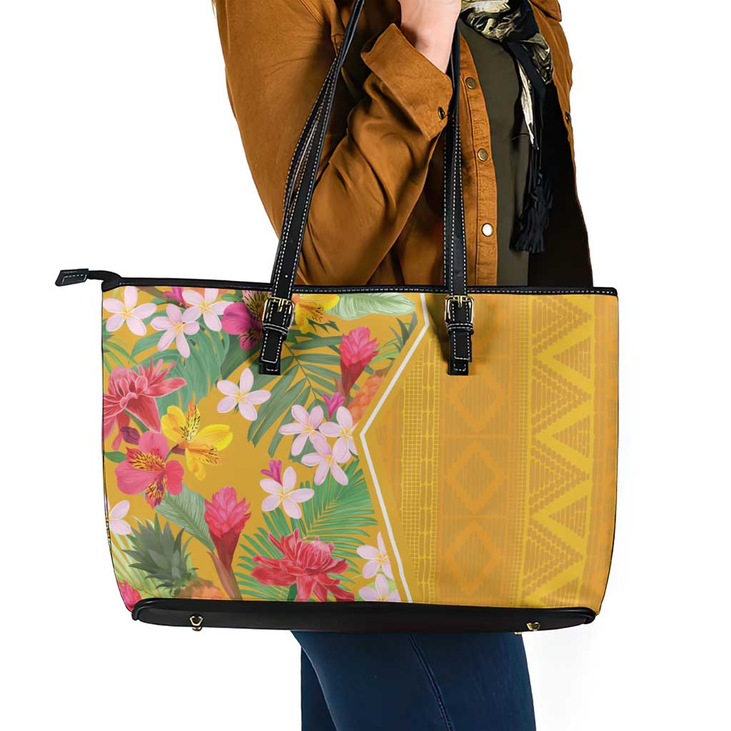 Africa Tropical Flowers Leather Tote Bag Yellow Version - Wonder Print Shop