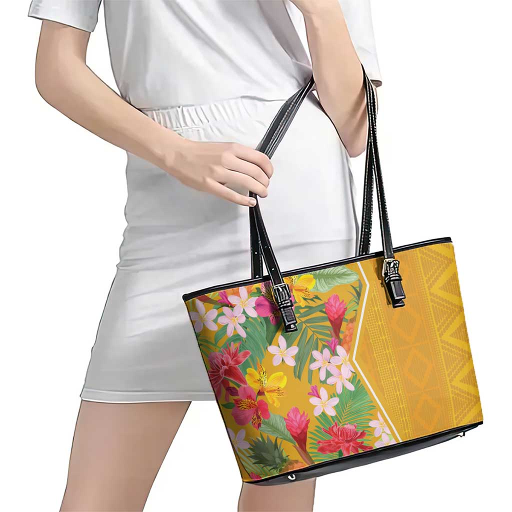 Africa Tropical Flowers Leather Tote Bag Yellow Version - Wonder Print Shop