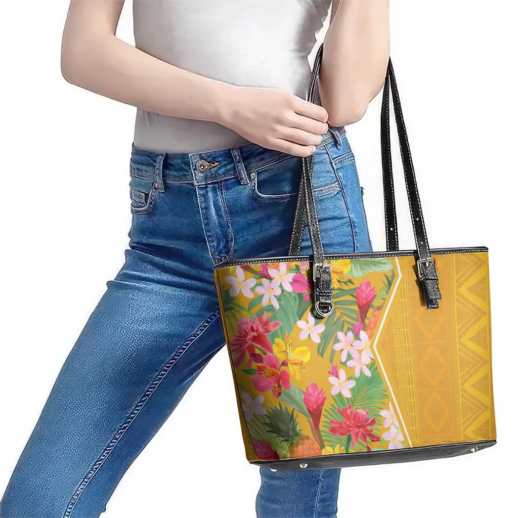 Africa Tropical Flowers Leather Tote Bag Yellow Version - Wonder Print Shop