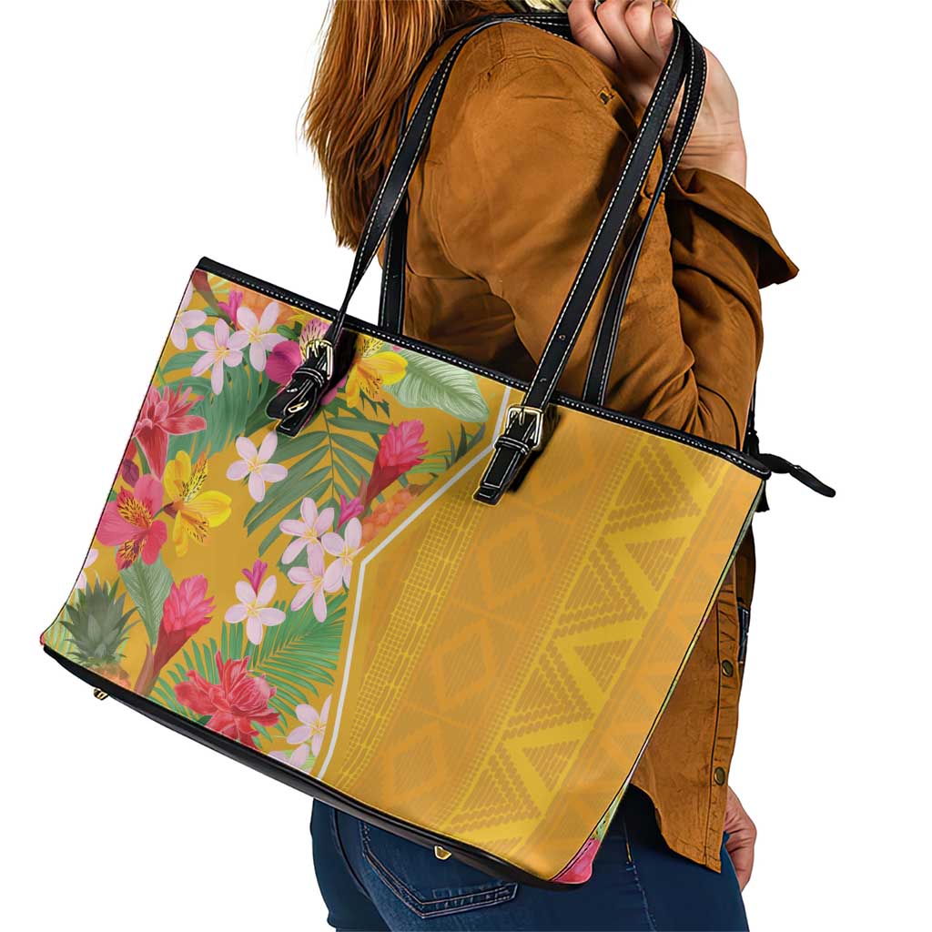 Africa Tropical Flowers Leather Tote Bag Yellow Version - Wonder Print Shop