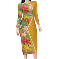 Africa Tropical Flowers Long Sleeve Bodycon Dress Yellow Version - Wonder Print Shop