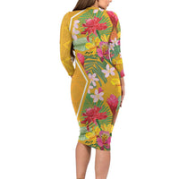Africa Tropical Flowers Long Sleeve Bodycon Dress Yellow Version - Wonder Print Shop