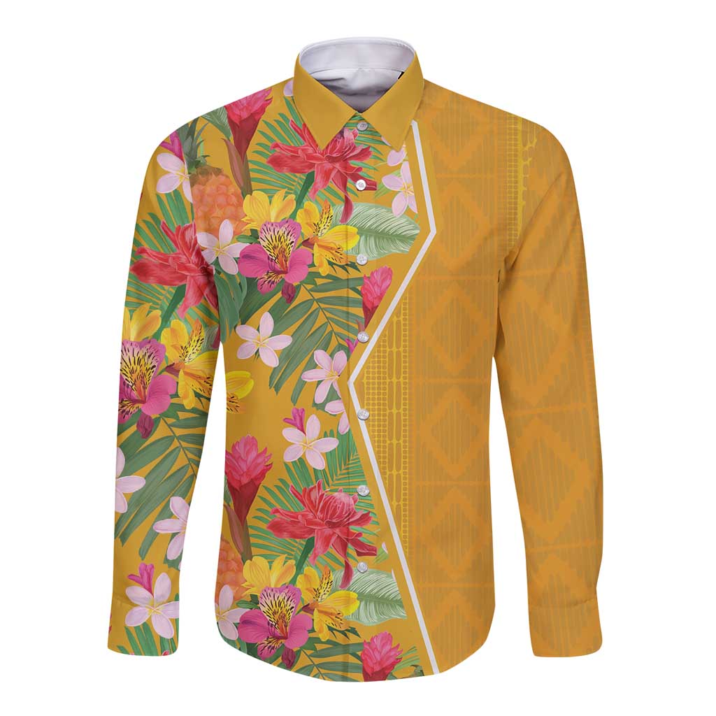 Africa Tropical Flowers Long Sleeve Button Shirt Yellow Version - Wonder Print Shop