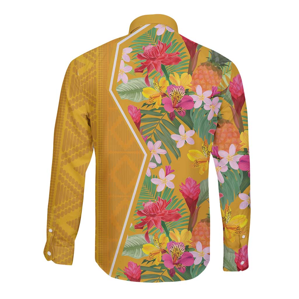 Africa Tropical Flowers Long Sleeve Button Shirt Yellow Version - Wonder Print Shop