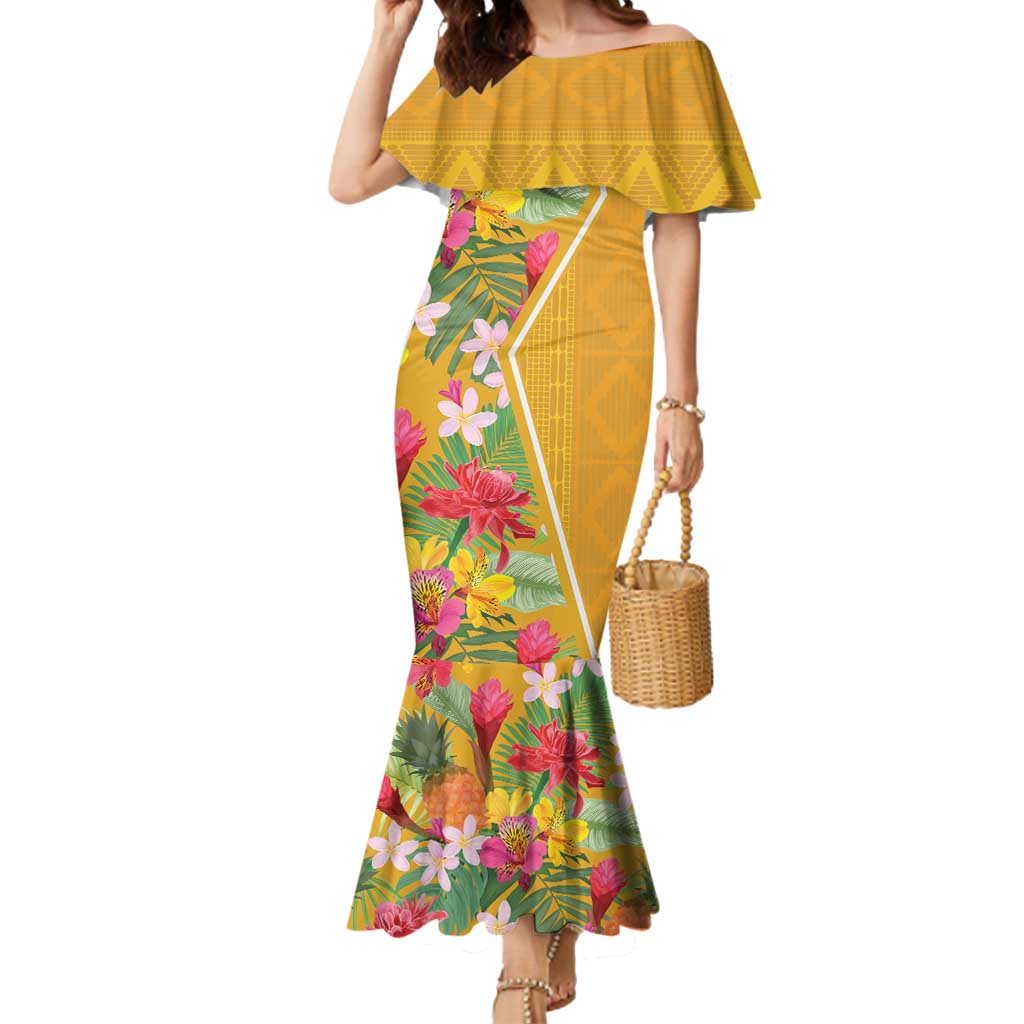 Africa Tropical Flowers Mermaid Dress Yellow Version - Wonder Print Shop