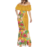 Africa Tropical Flowers Mermaid Dress Yellow Version - Wonder Print Shop
