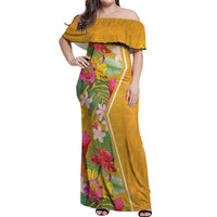 Africa Tropical Flowers Off Shoulder Maxi Dress Yellow Version - Wonder Print Shop