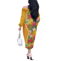 Africa Tropical Flowers Off The Shoulder Long Sleeve Dress Yellow Version - Wonder Print Shop