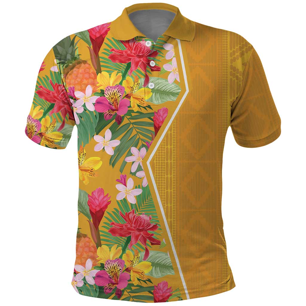 Africa Tropical Flowers Polo Shirt Yellow Version - Wonder Print Shop
