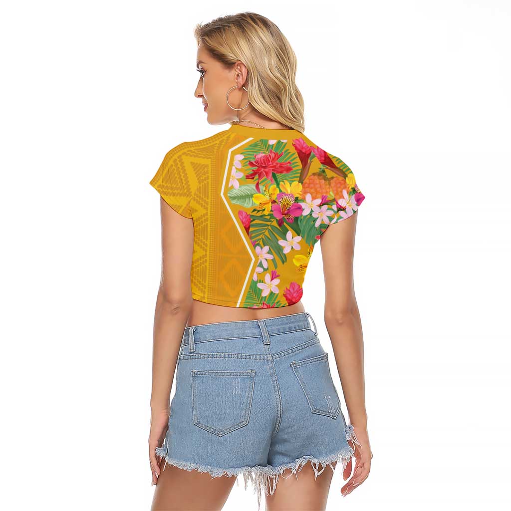 Africa Tropical Flowers Raglan Cropped T Shirt Yellow Version - Wonder Print Shop