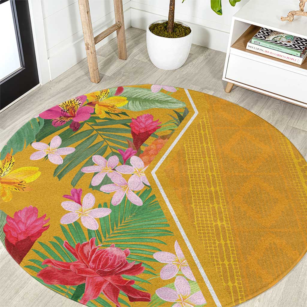 Africa Tropical Flowers Round Carpet Yellow Version