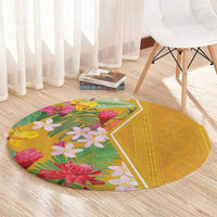 Africa Tropical Flowers Round Carpet Yellow Version
