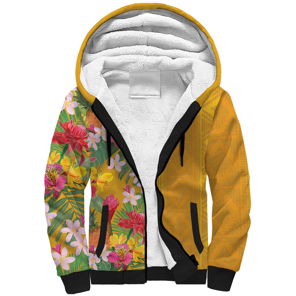 Africa Tropical Flowers Sherpa Hoodie Yellow Version - Wonder Print Shop