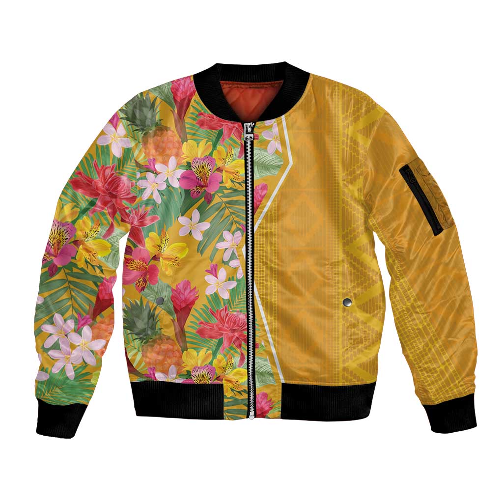 Africa Tropical Flowers Sleeve Zip Bomber Jacket Yellow Version - Wonder Print Shop