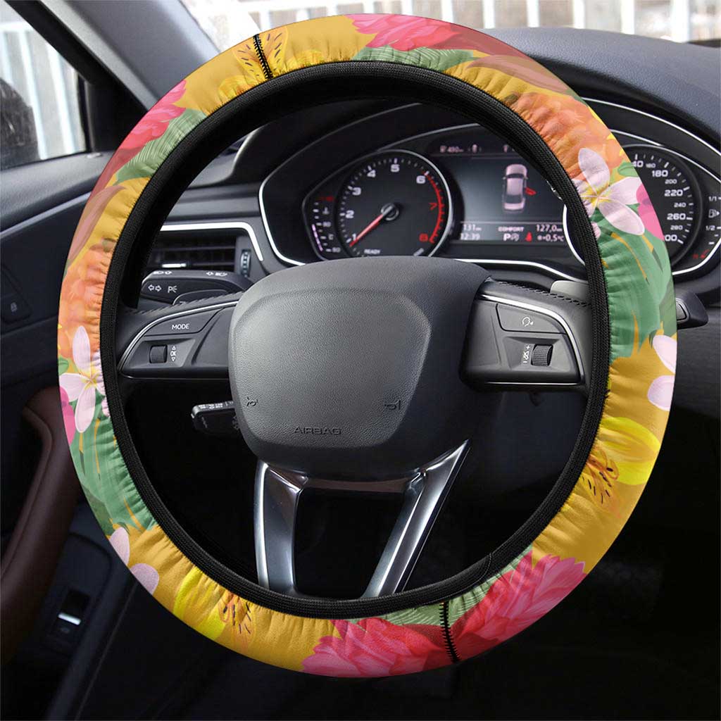 Africa Tropical Flowers Steering Wheel Cover Yellow Version - Wonder Print Shop