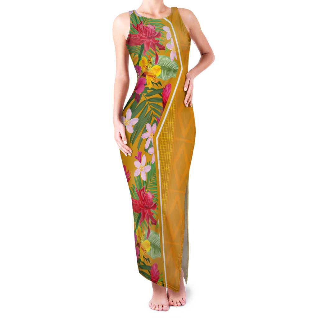 Africa Tropical Flowers Tank Maxi Dress Yellow Version - Wonder Print Shop