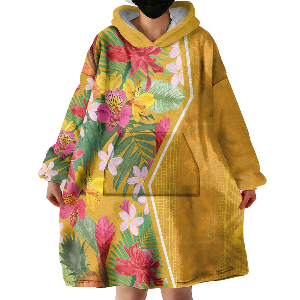Africa Tropical Flowers Wearable Blanket Hoodie Yellow Version - Wonder Print Shop
