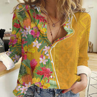 Africa Tropical Flowers Women Casual Shirt Yellow Version - Wonder Print Shop