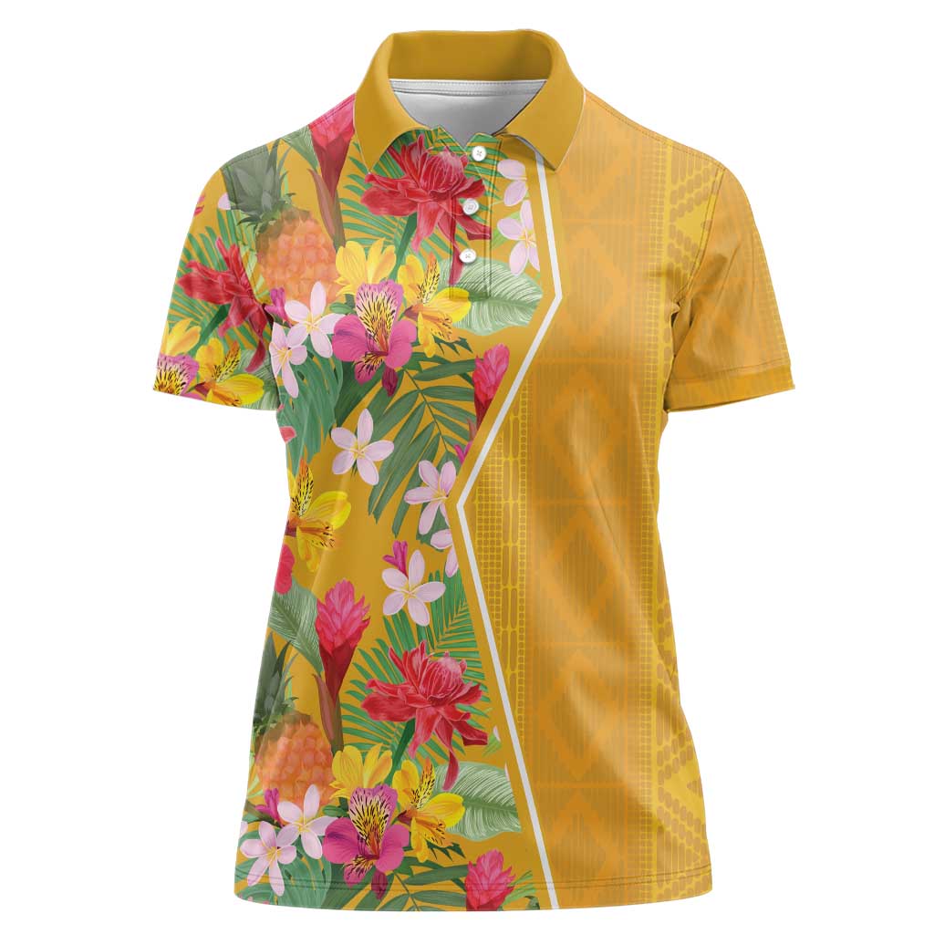 Africa Tropical Flowers Women Polo Shirt Yellow Version - Wonder Print Shop
