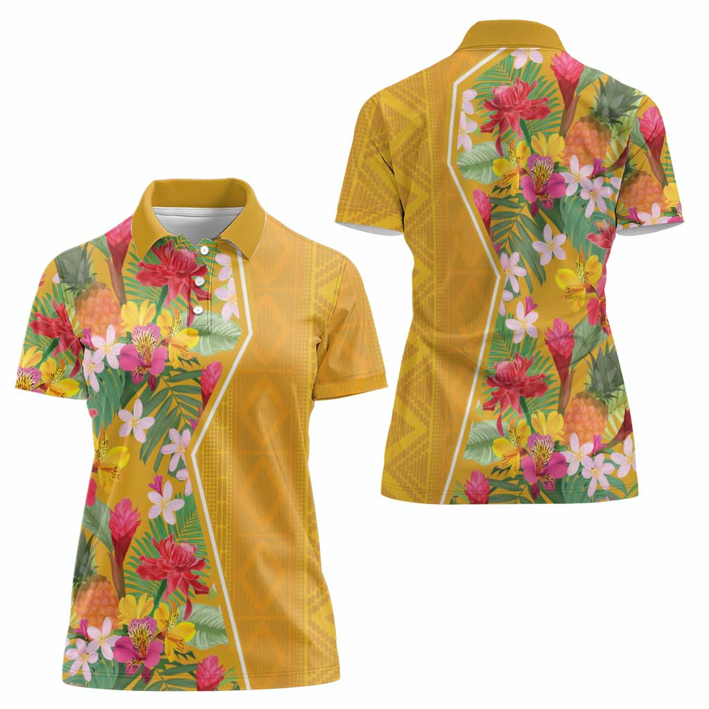 Africa Tropical Flowers Women Polo Shirt Yellow Version - Wonder Print Shop