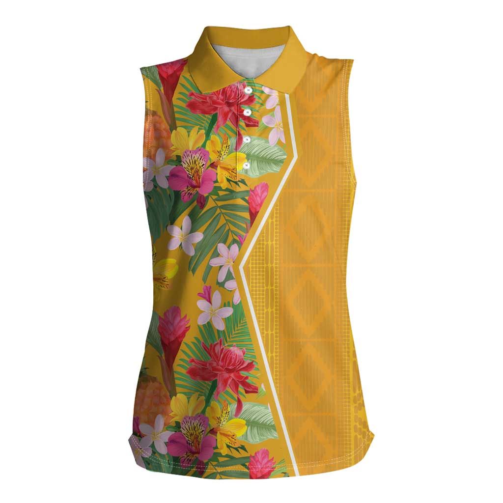 Africa Tropical Flowers Women Sleeveless Polo Shirt Yellow Version - Wonder Print Shop
