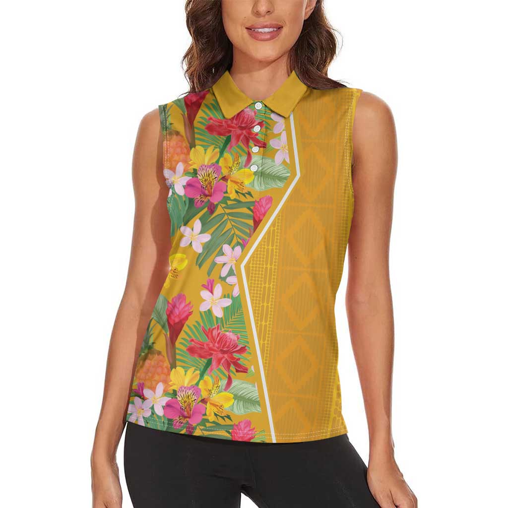 Africa Tropical Flowers Women Sleeveless Polo Shirt Yellow Version - Wonder Print Shop