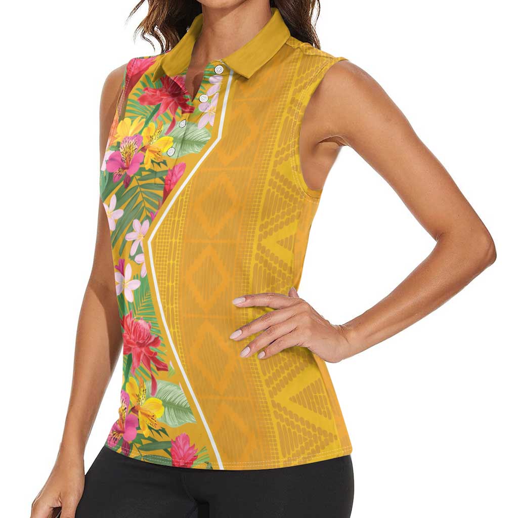 Africa Tropical Flowers Women Sleeveless Polo Shirt Yellow Version - Wonder Print Shop