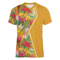 Africa Tropical Flowers Women V-Neck T-Shirt Yellow Version - Wonder Print Shop