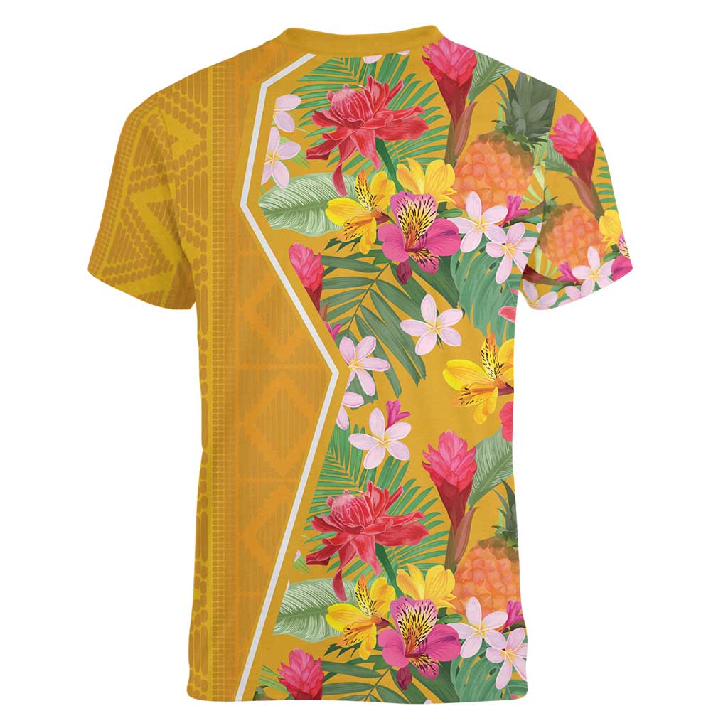 Africa Tropical Flowers Women V-Neck T-Shirt Yellow Version - Wonder Print Shop
