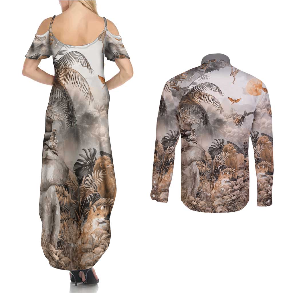 Africa Safari Animals Couples Matching Summer Maxi Dress and Long Sleeve Button Shirt - Wonder Print Shop