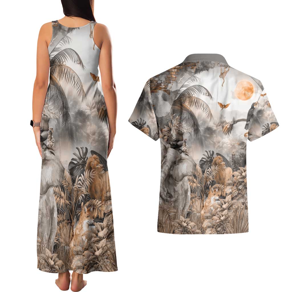 Africa Safari Animals Couples Matching Tank Maxi Dress and Hawaiian Shirt - Wonder Print Shop